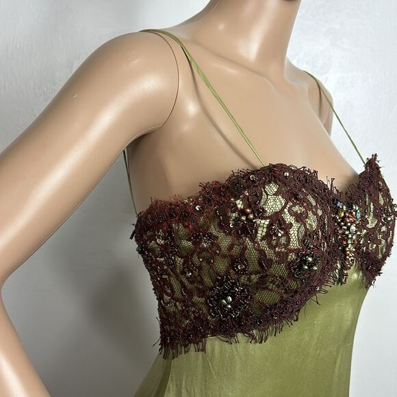 Terani Silk Beaded Lace Detailing Sleeveless Slip Dress Size 4 - Picture 2 of 9